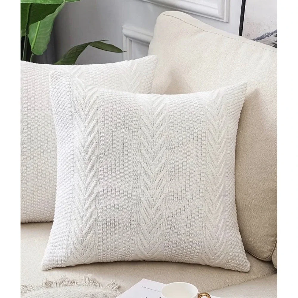 Libcmlian Cream White Cable Knit Cotton Throw Pillow Cover 20x20 Chevron Square